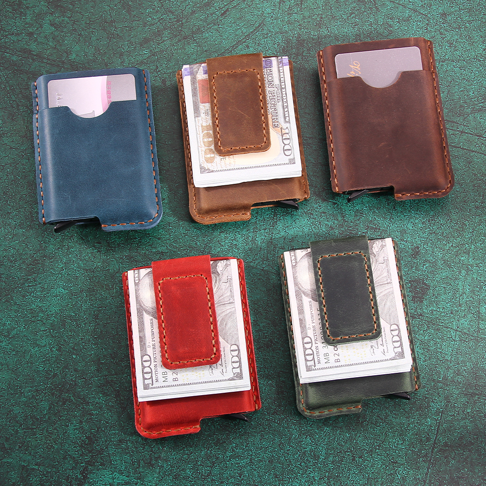 Money Clip Magnetic - Spersonalizowany antymagnetyczny męski minimalistyczny skórzany klips