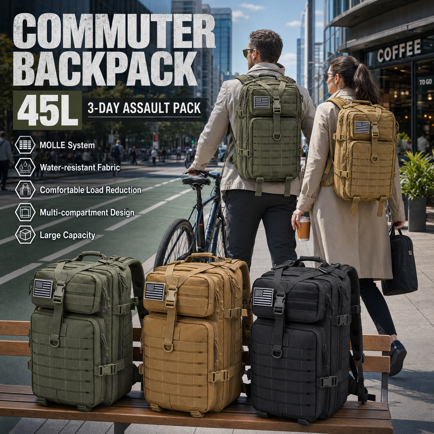 Edc Carry Bag For Men - Męski plecak taktyczny 45L Molle, plecak