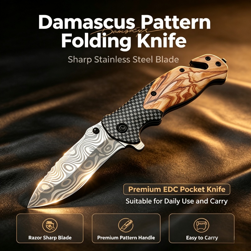 Składany nóż ze wzorem damasce – Edc Carry Pocket Knife recenzja i cena